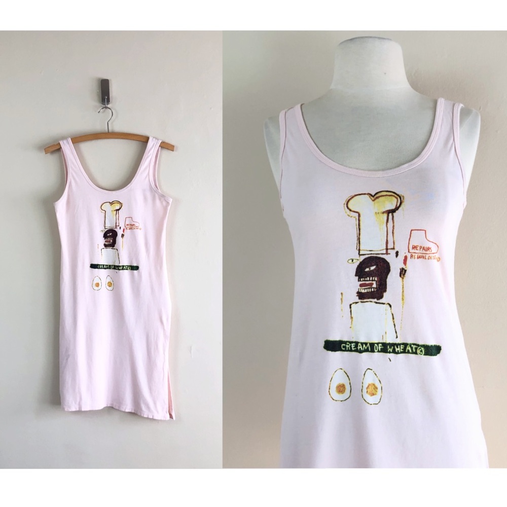 y2k jean-michel basquiat tshirt dress abstract art print mini rare tank knit